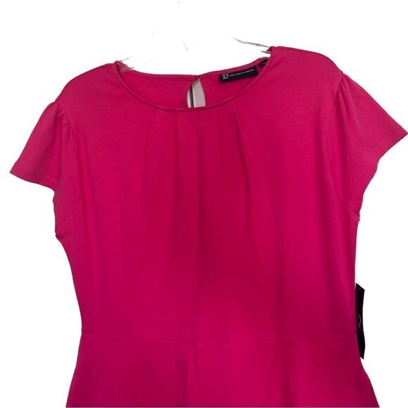 New York & Company Hot Pink Short Sleeve Preppy Fit & Flare Dress Size Large - Picture 3 of 9